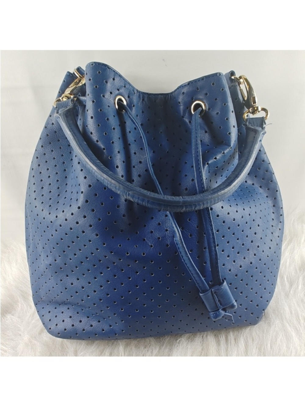 Talbots Navy Perforated Drawstring Shoulder Bag
